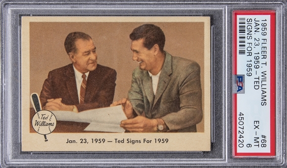 1959 Fleer Ted Williams Key Card #68 "Ted Signs for 1959" – PSA EX-MT 6